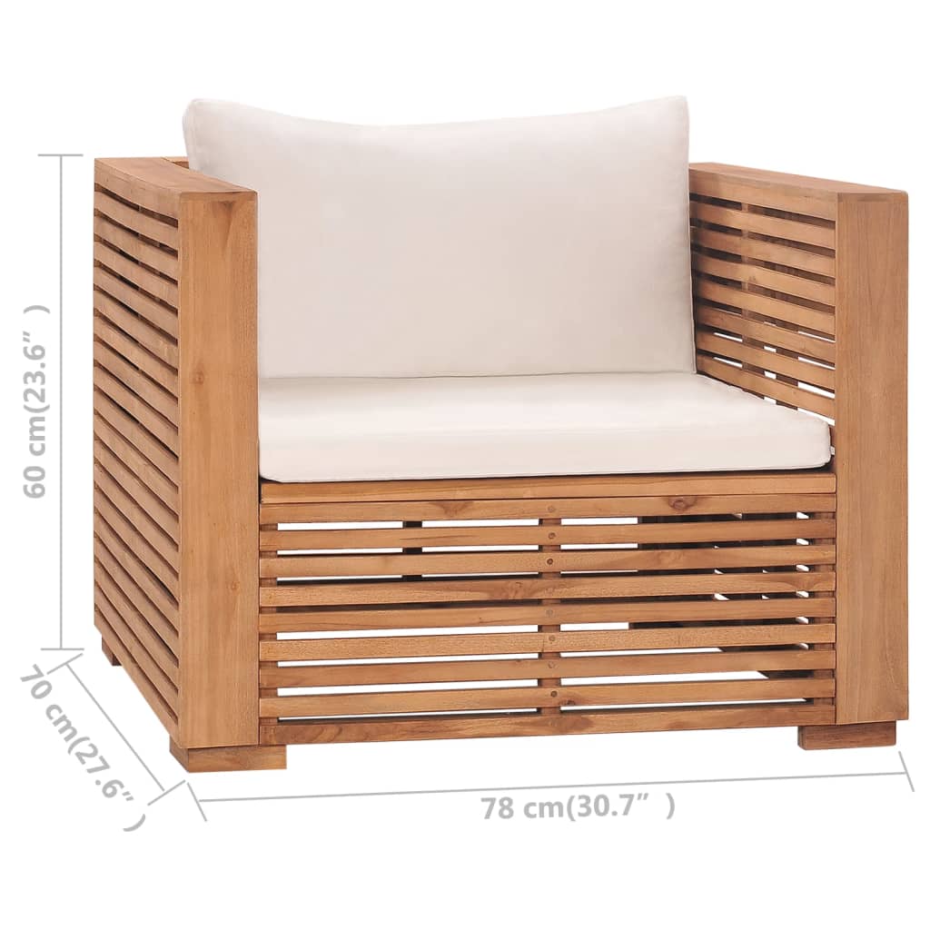 Table de jardin et repose pieds avec coussin en teck