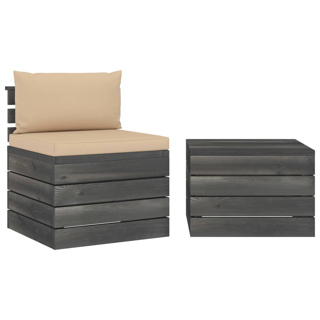 2-delige Loungeset met kussens pallet massief grenenhout