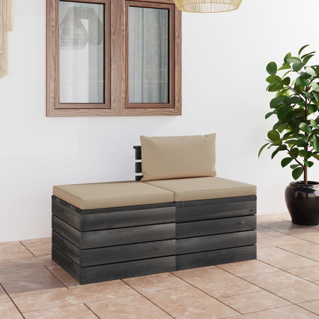 2-delige Loungeset met kussens pallet massief grenenhout