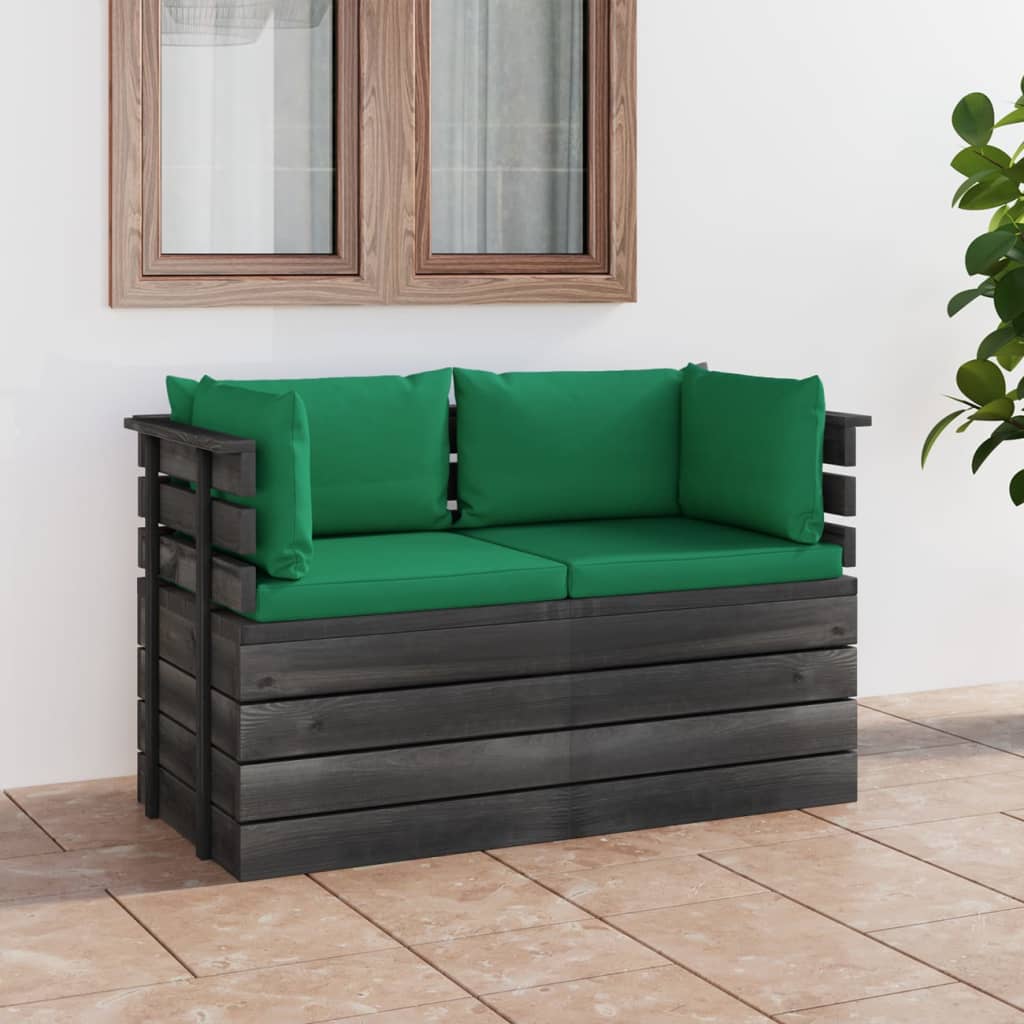 Banc de jardin 4 places avec coussins en bois de pin massif