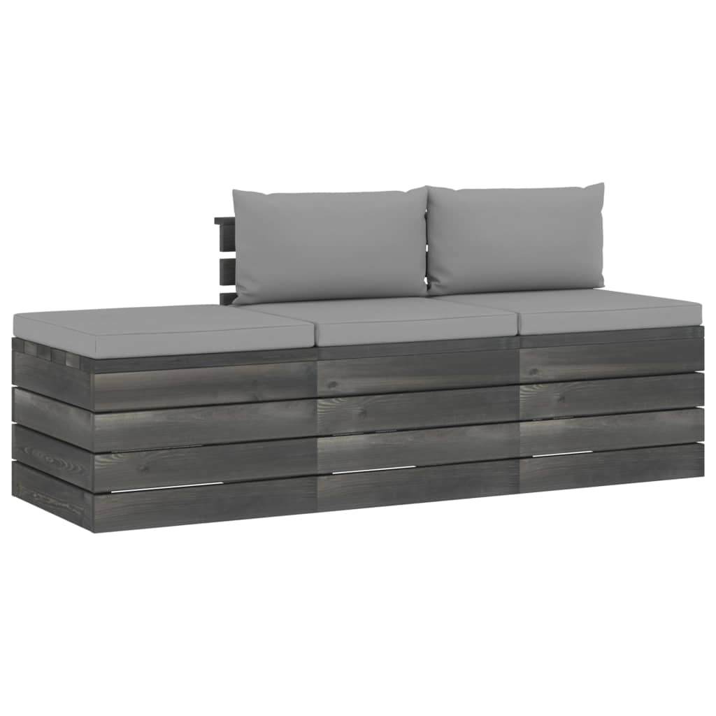 3-delige Loungeset met kussens pallet massief grenenhout