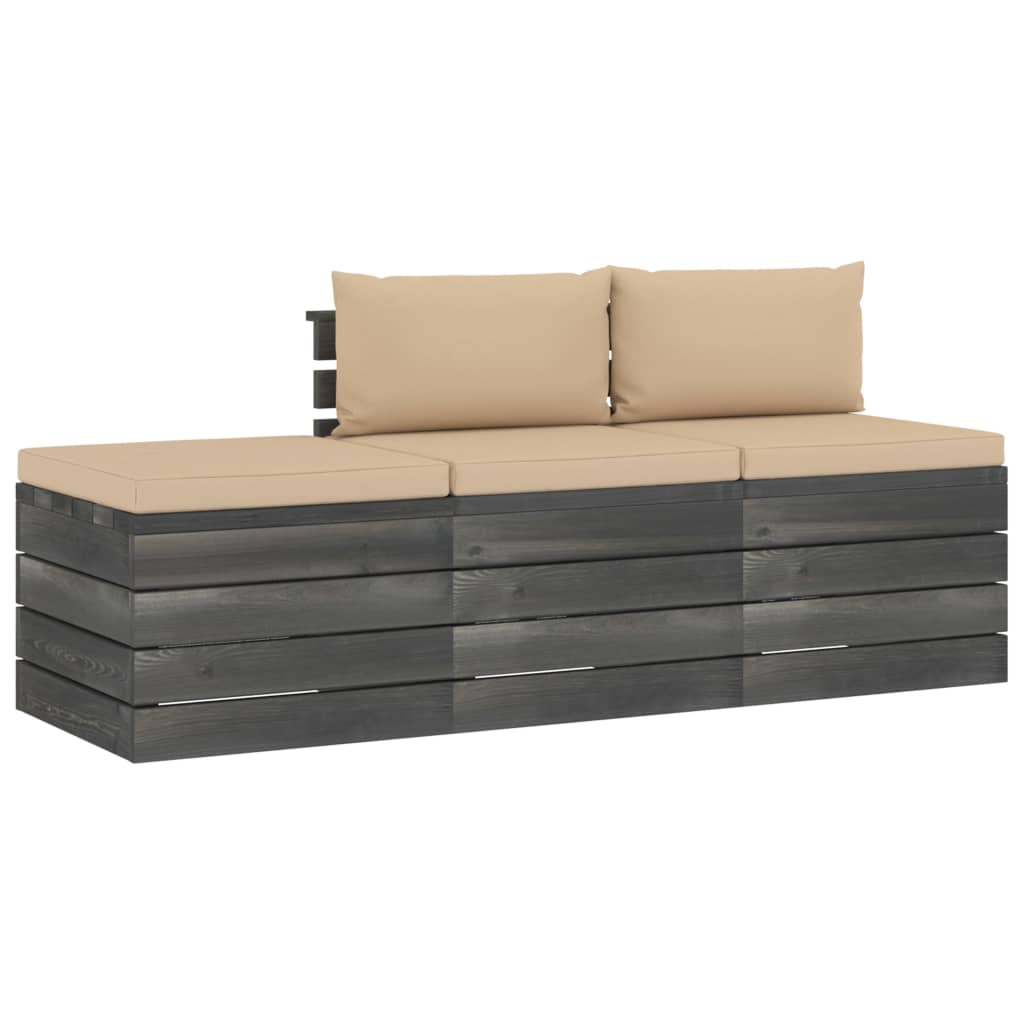 3-delige Loungeset met kussens pallet massief grenenhout