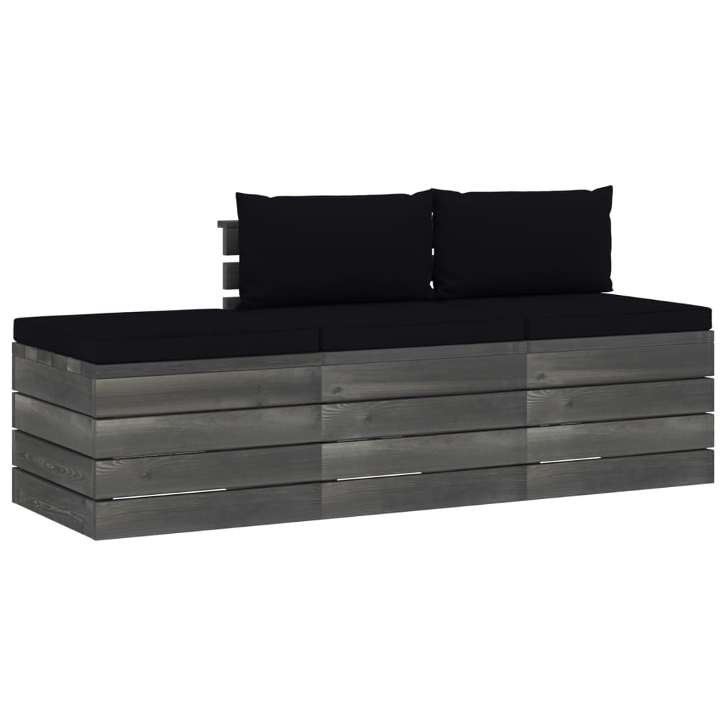 3-delige Loungeset met kussens pallet massief grenenhout