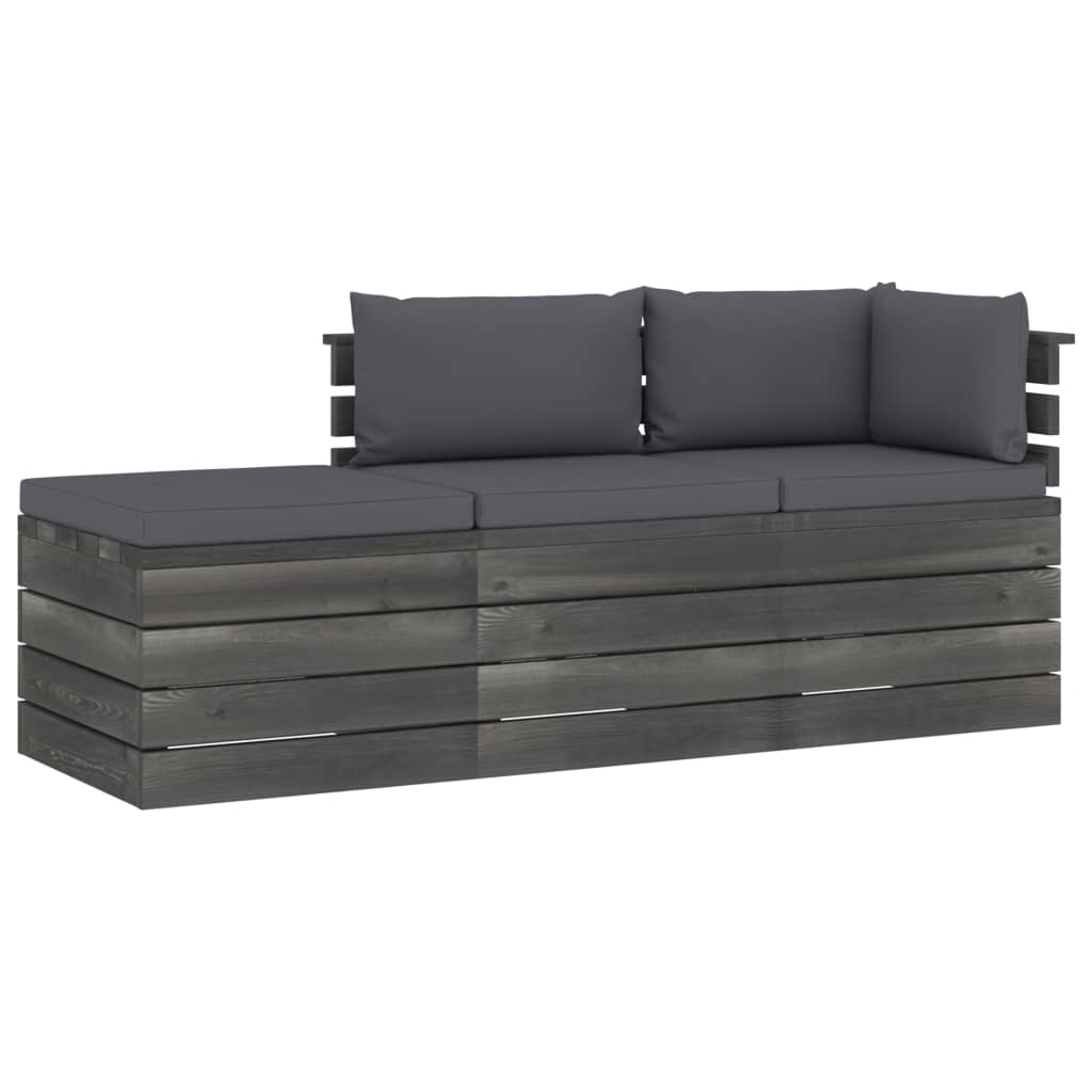 3-delige Loungeset pallet massief grenenhout donkergrijs