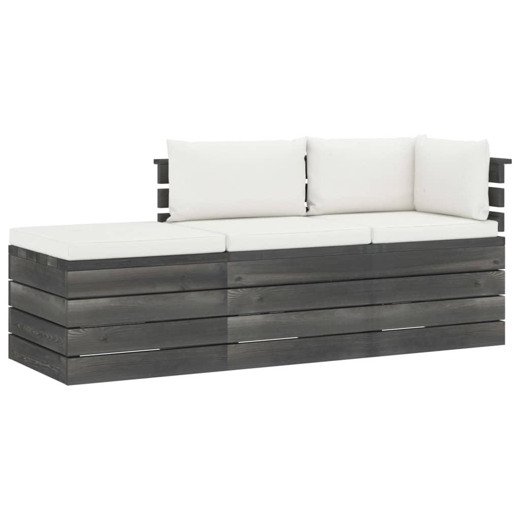 3-delige Loungeset met kussens pallet massief grenenhout