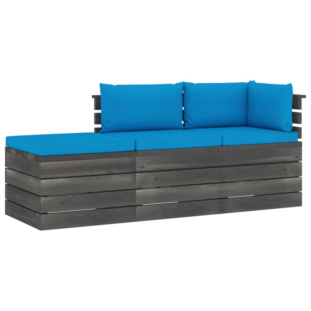 3-delige Loungeset met kussens pallet massief grenenhout