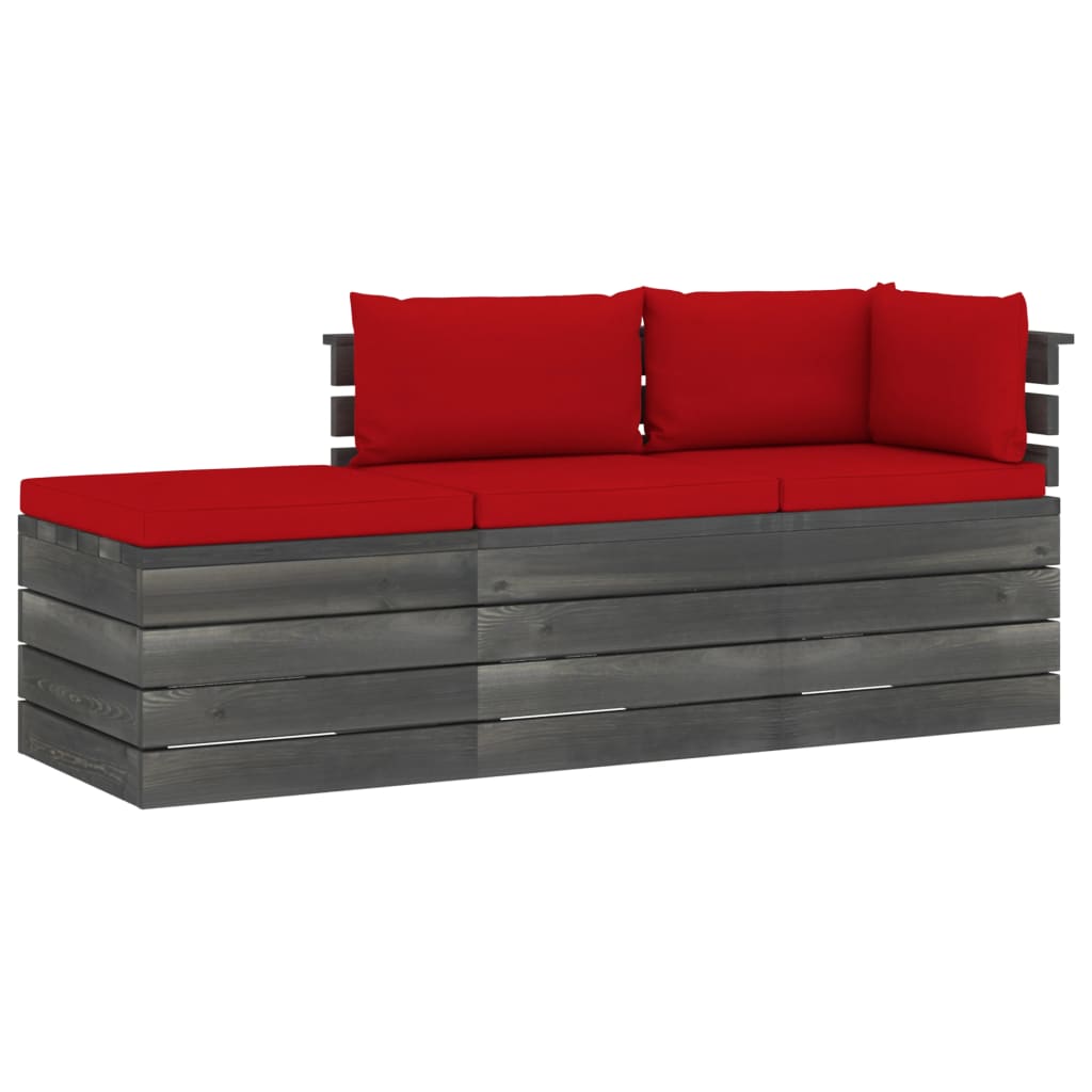 3-delige Loungeset met kussens pallet massief grenenhout