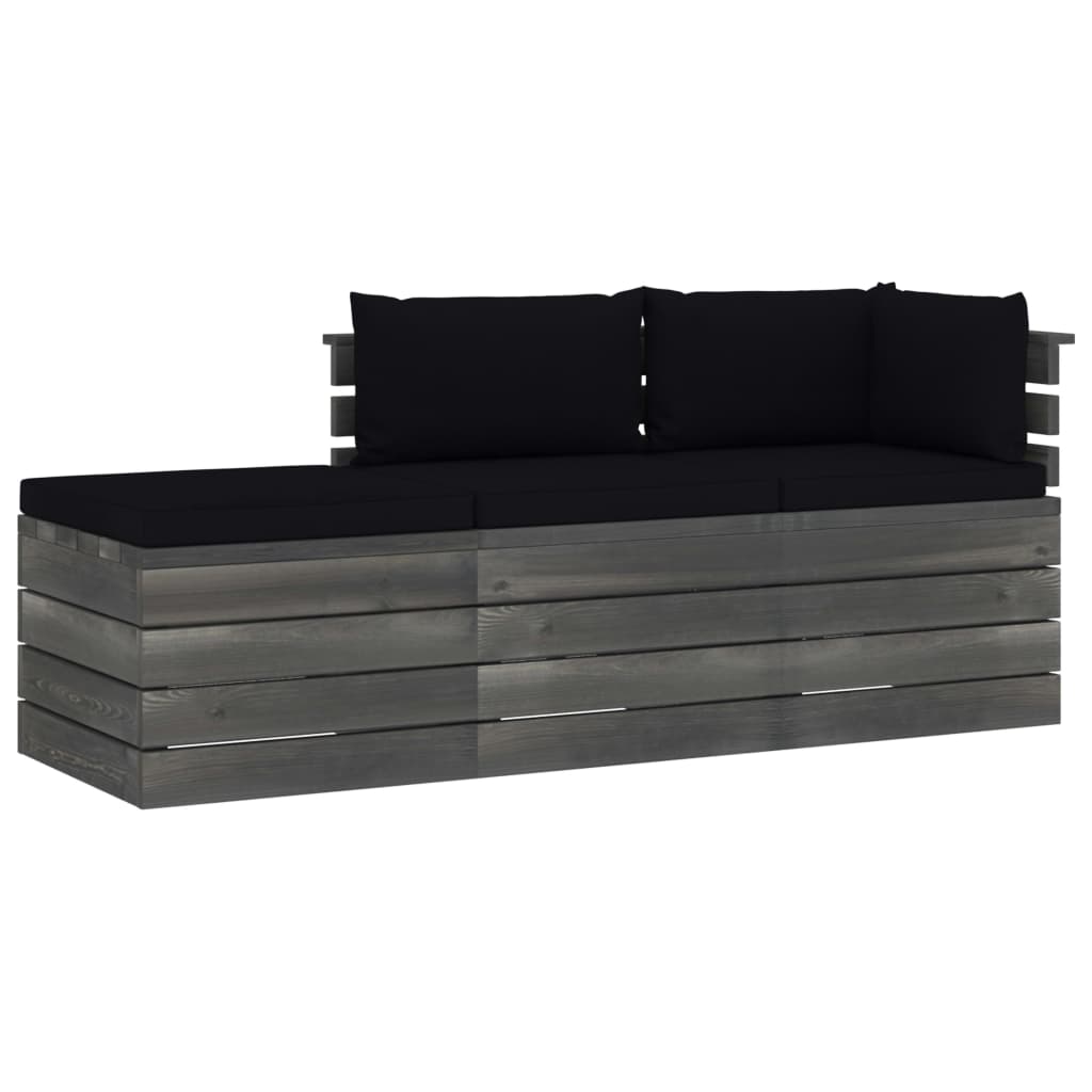 3-delige Loungeset met kussens pallet massief grenenhout