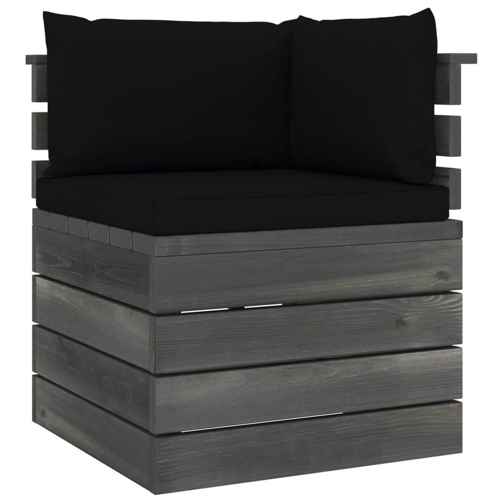 3-delige Loungeset met kussens pallet massief grenenhout