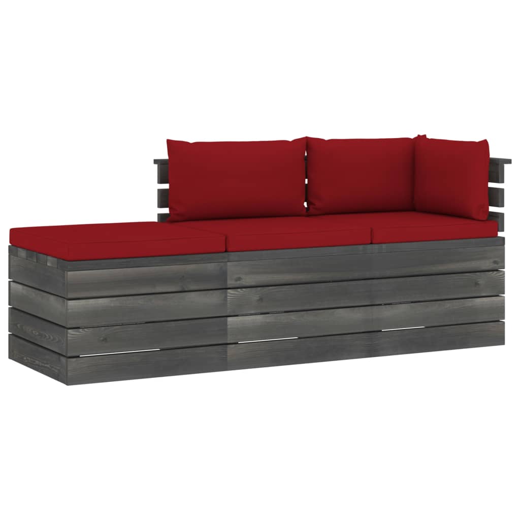 3-delige Loungeset met kussens pallet massief grenenhout