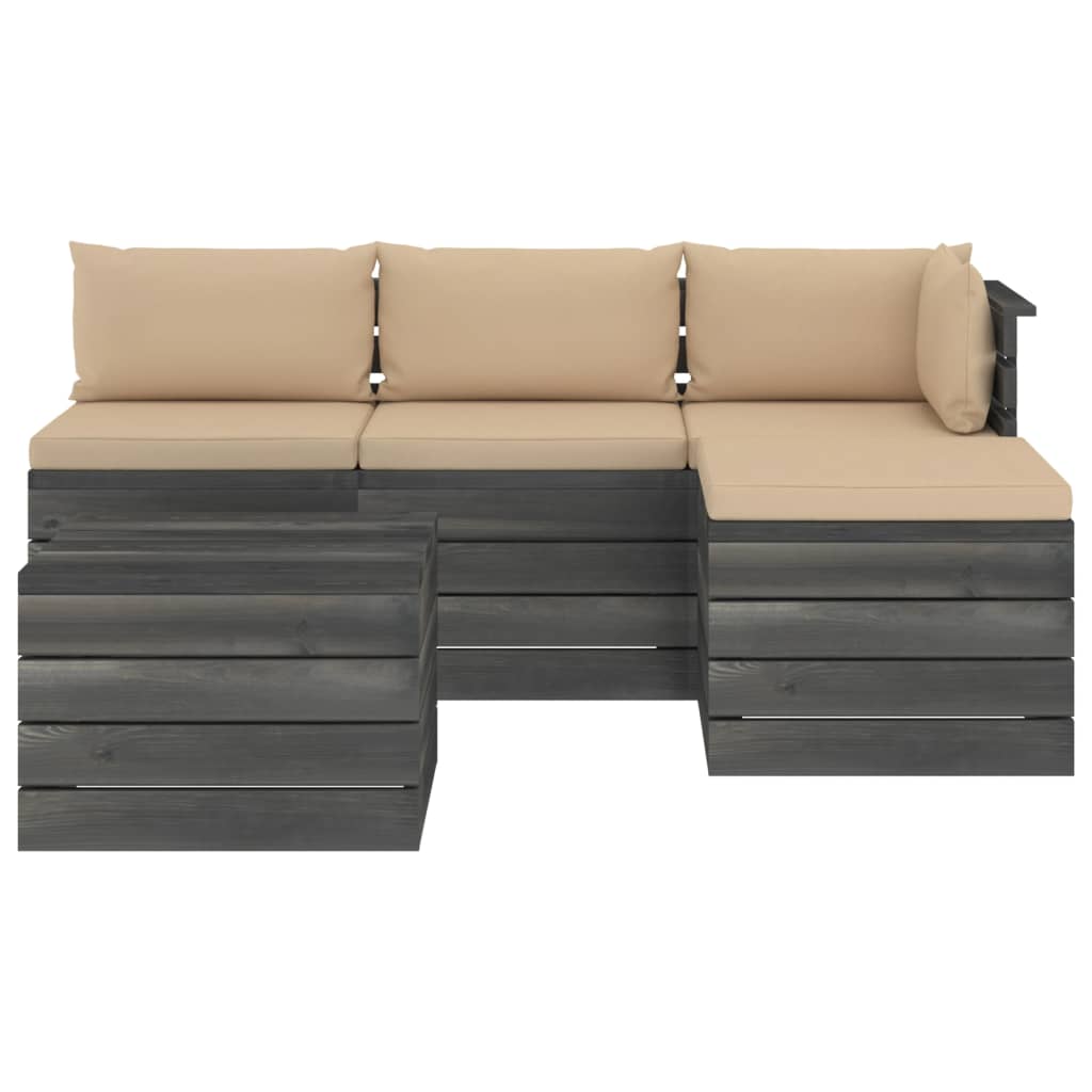 5-delige Loungeset met kussens pallet massief grenenhout