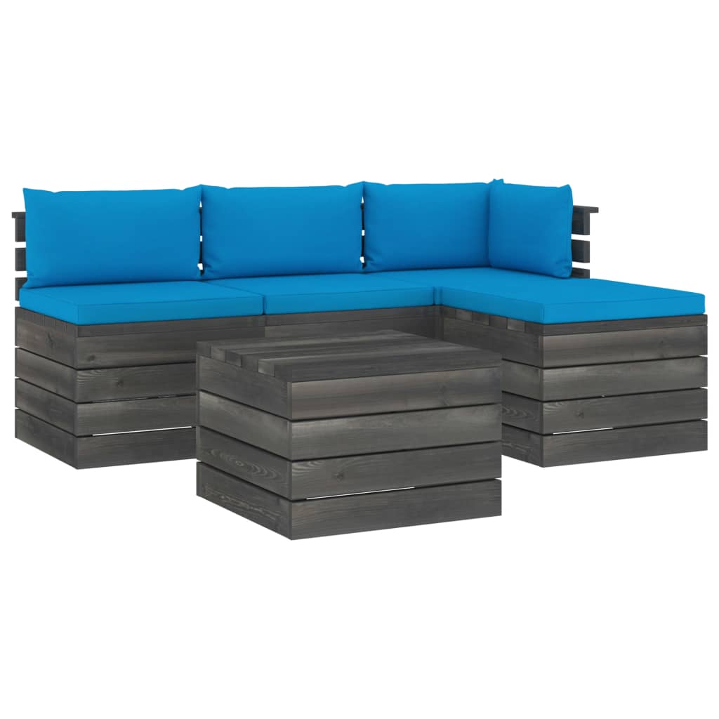 5-delige Loungeset met kussens pallet massief grenenhout