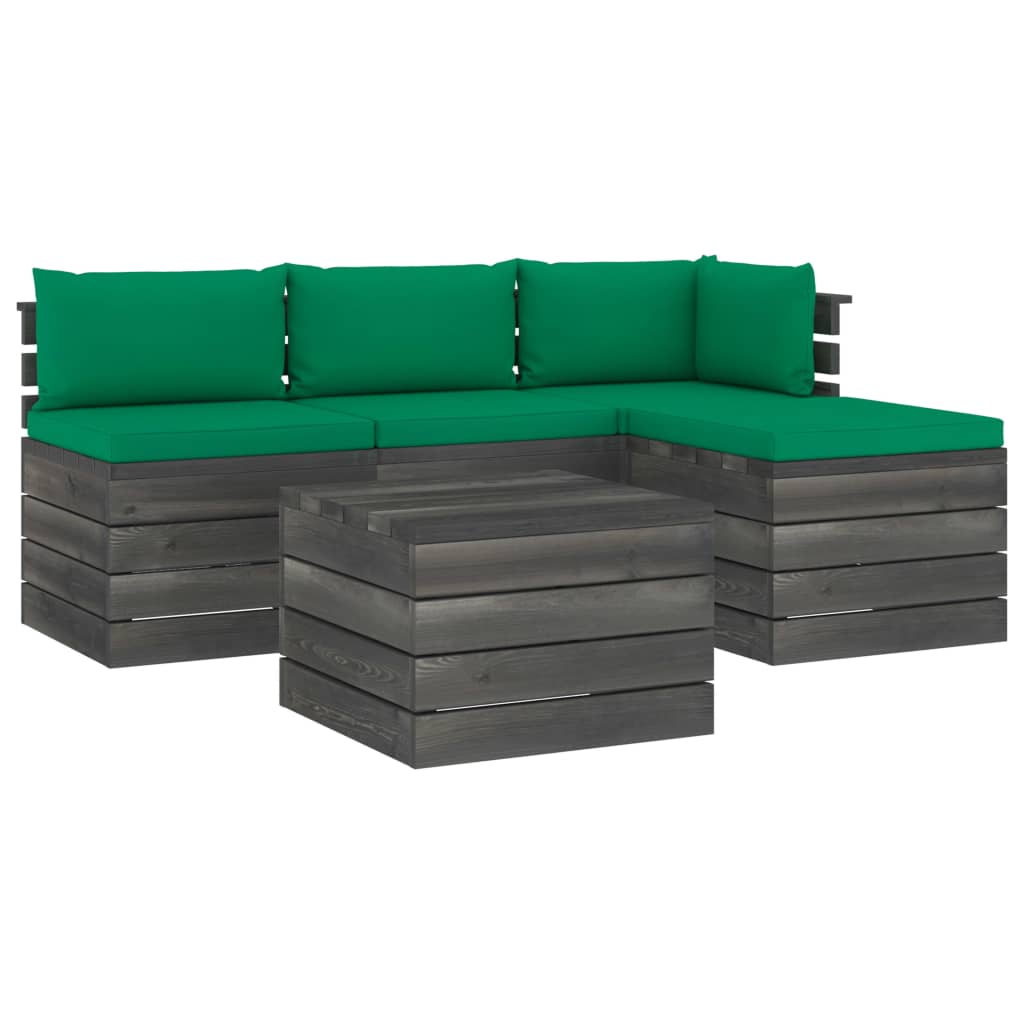 5-delige Loungeset pallet massief grenenhout donkergrijs