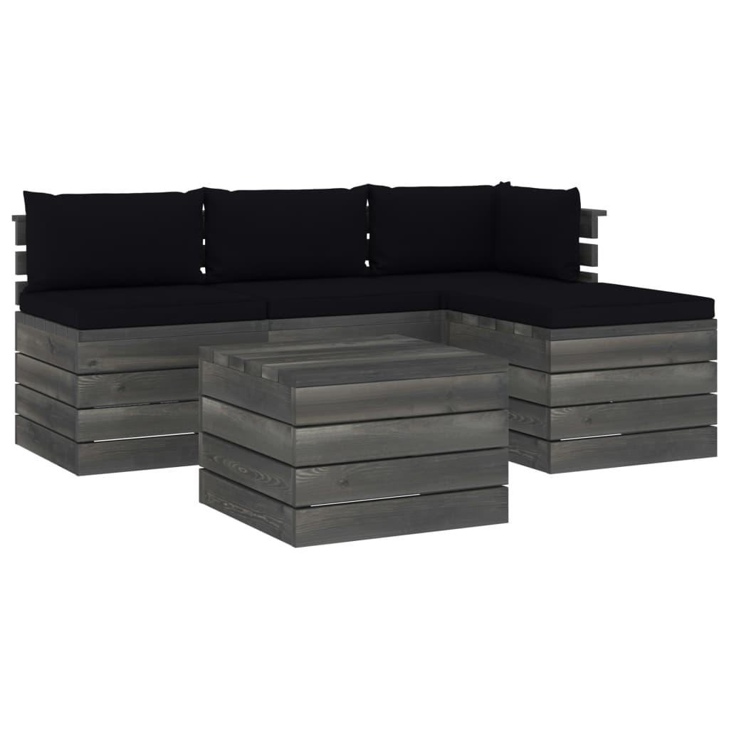 5-delige Loungeset met kussens pallet massief grenenhout