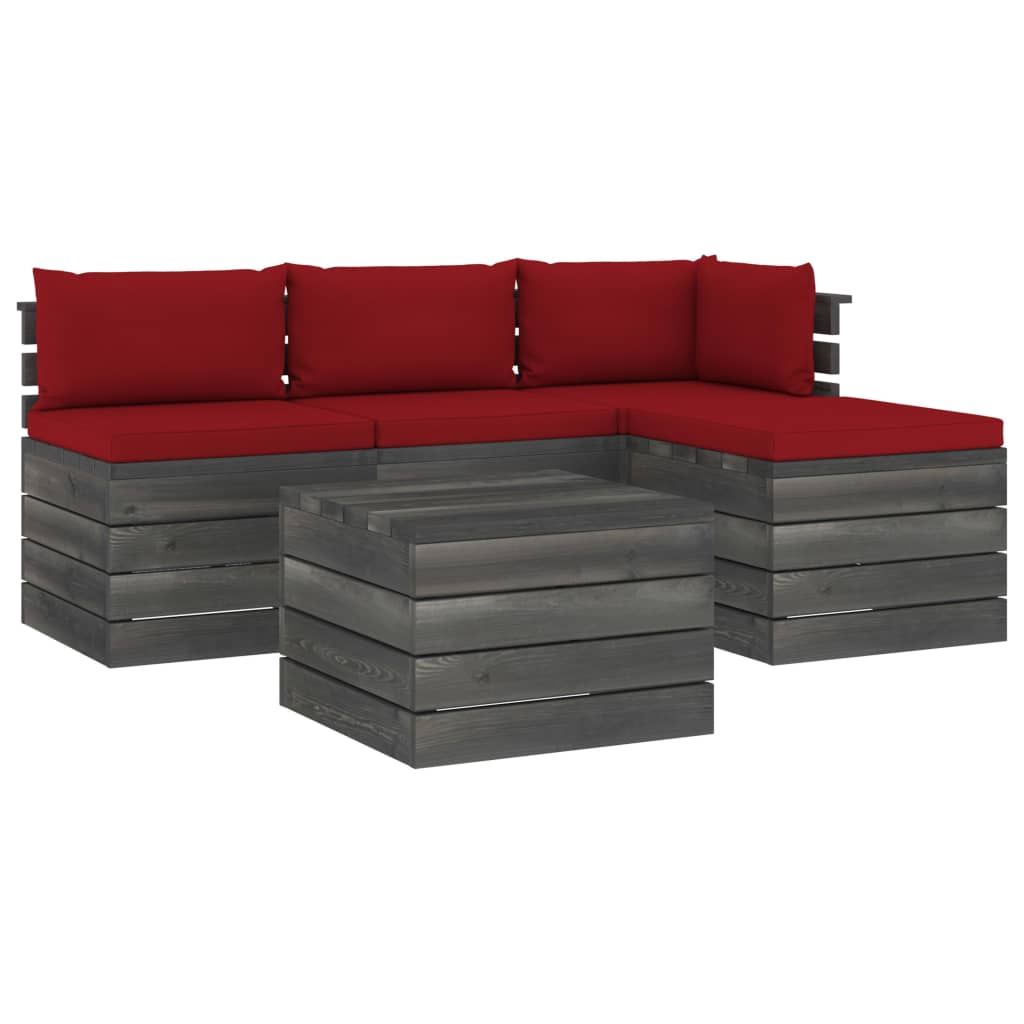 5-delige Loungeset met kussens pallet massief grenenhout