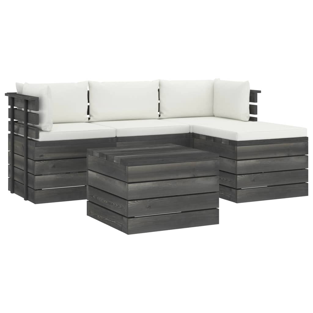 5-delige Loungeset met kussens pallet massief grenenhout