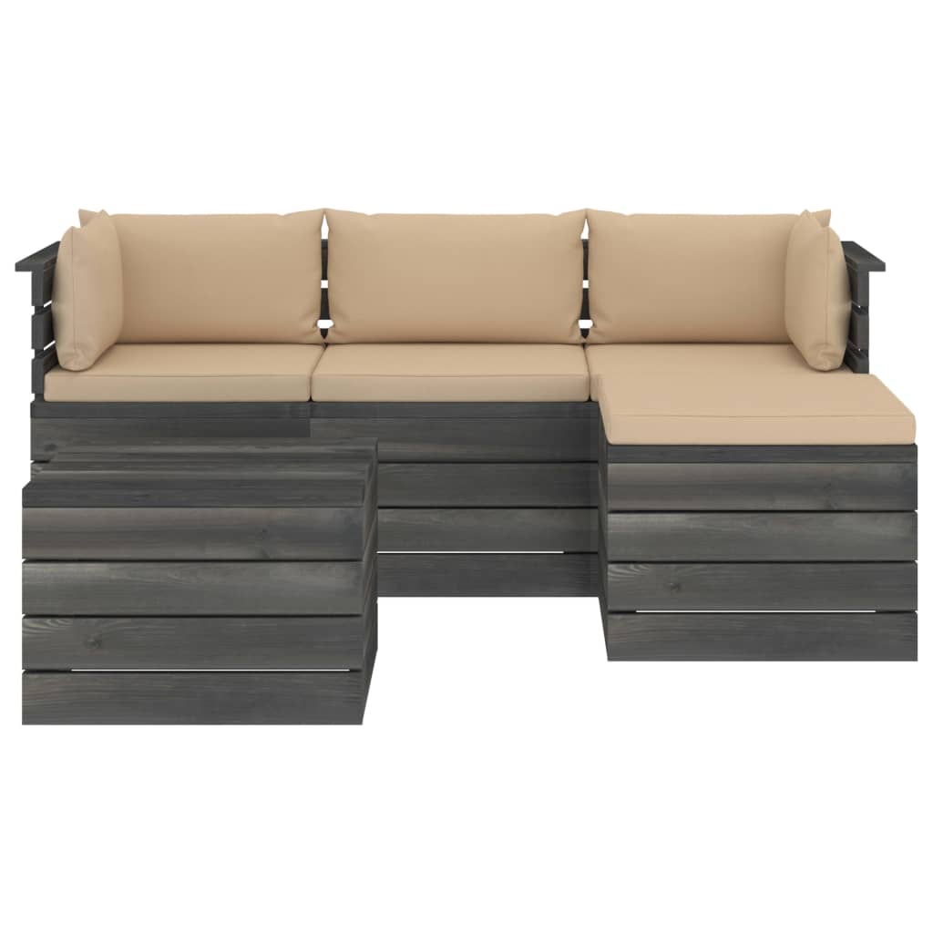 5-delige Loungeset met kussens pallet massief grenenhout