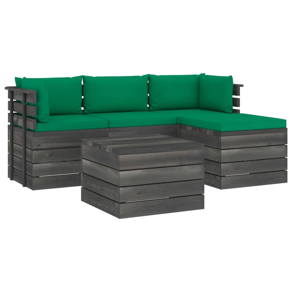 5-delige Loungeset met kussens pallet massief grenenhout