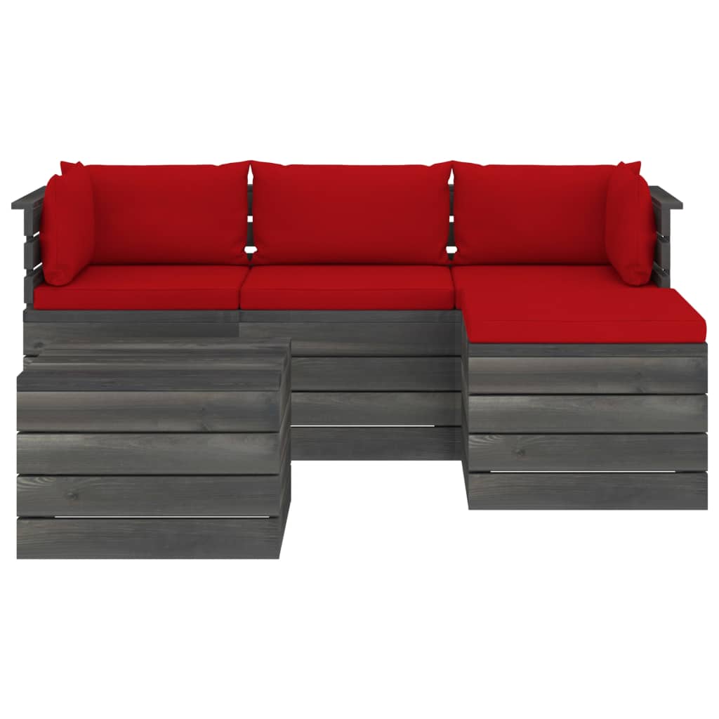 5-delige Loungeset met kussens pallet massief grenenhout