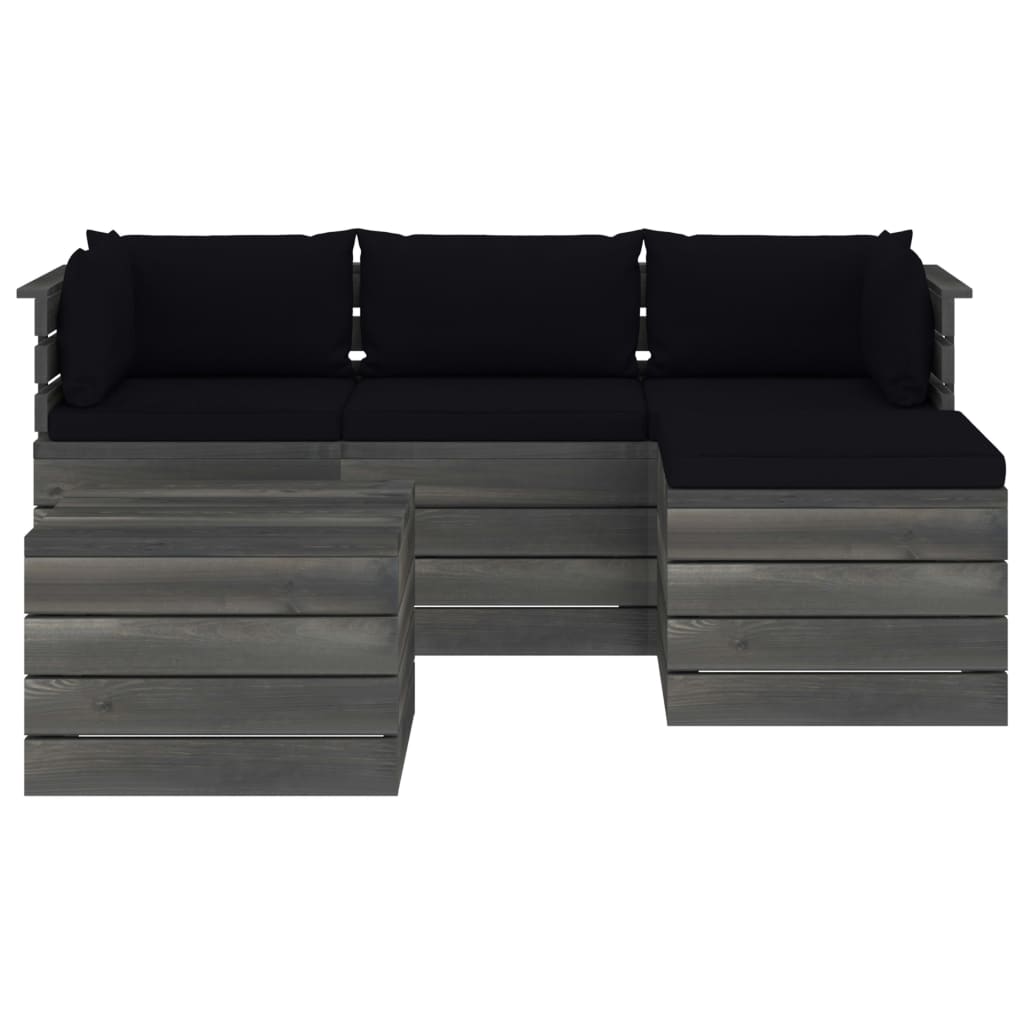 5-delige Loungeset met kussens pallet massief grenenhout