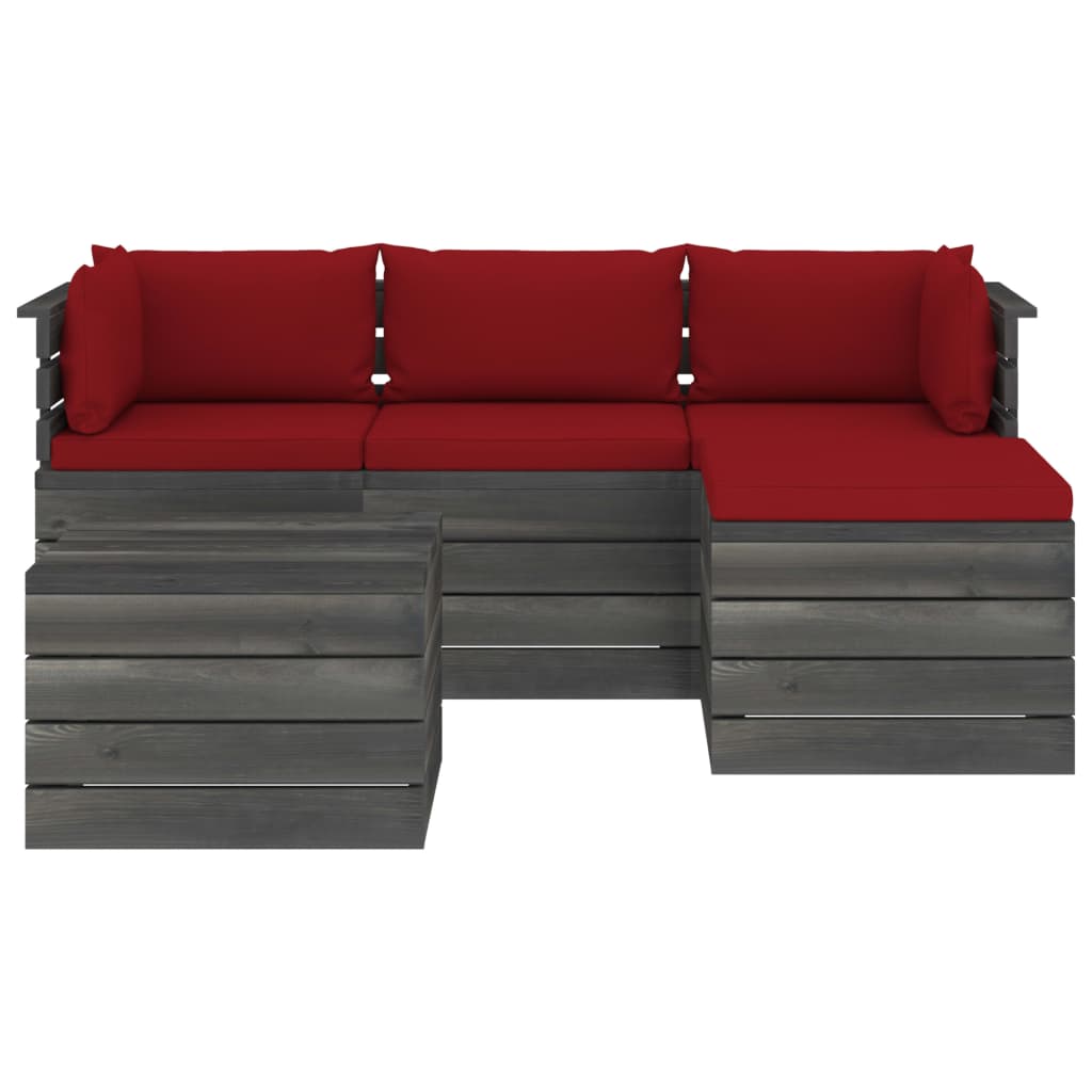 5-delige Loungeset met kussens pallet massief grenenhout