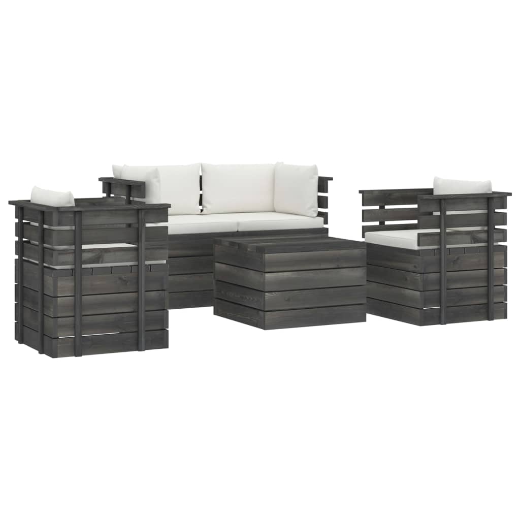 5-delige Loungeset met kussens pallet massief grenenhout