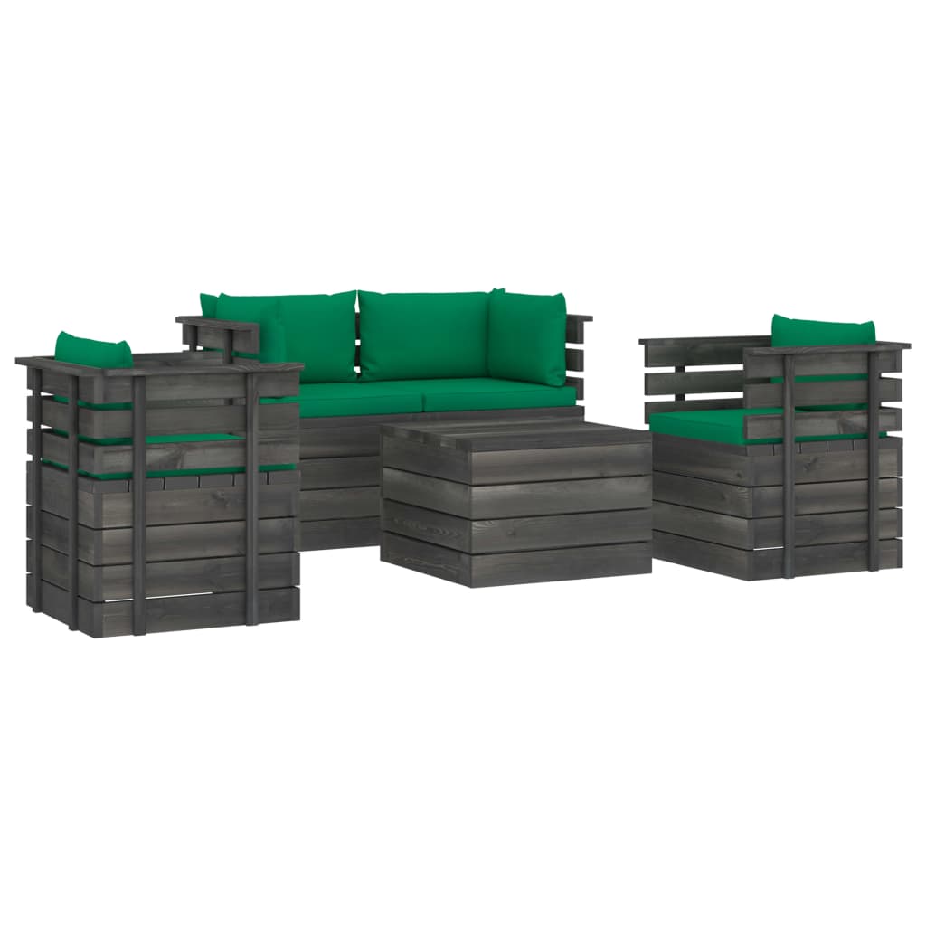 5-delige Loungeset met kussens pallet massief grenenhout