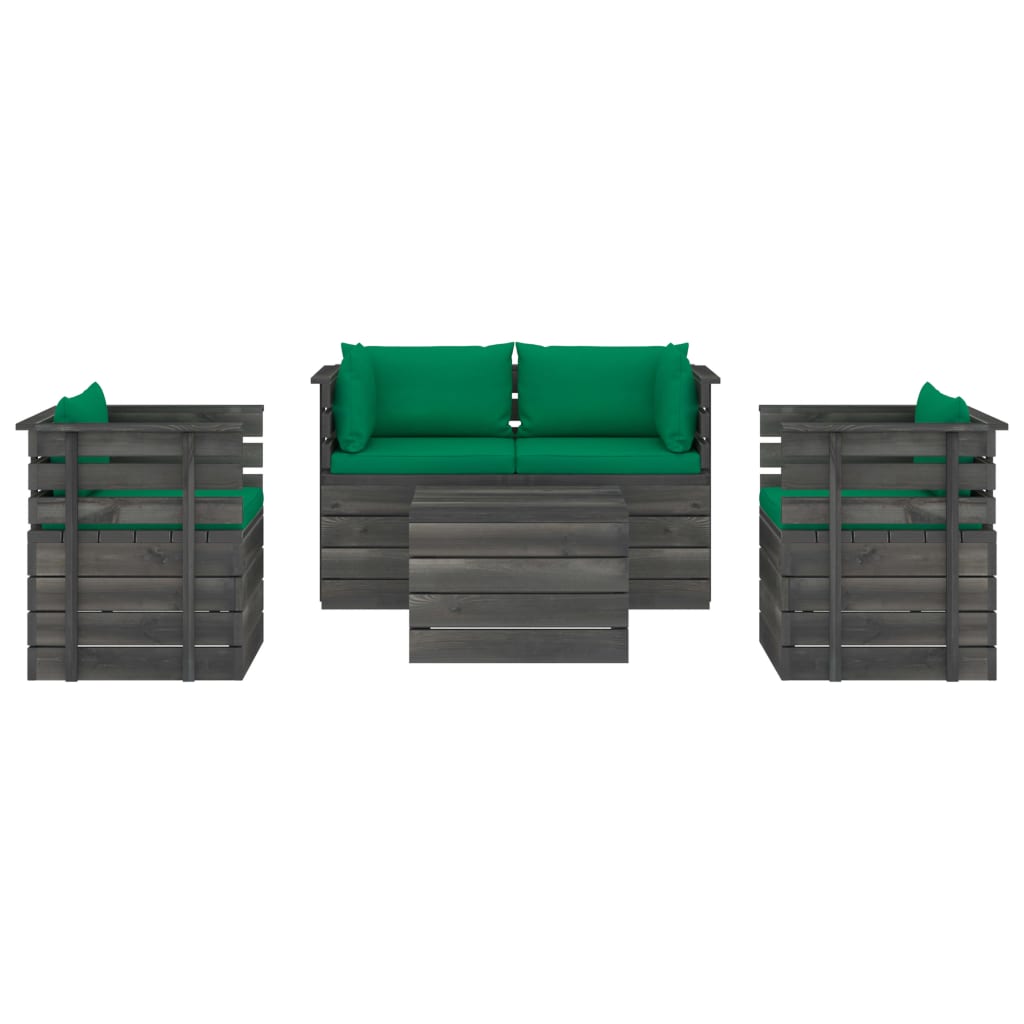 5-delige Loungeset met kussens pallet massief grenenhout