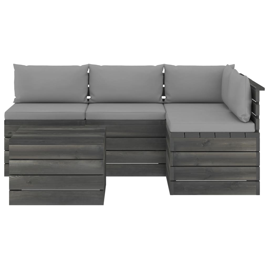 5-delige Loungeset met kussens pallet massief grenenhout