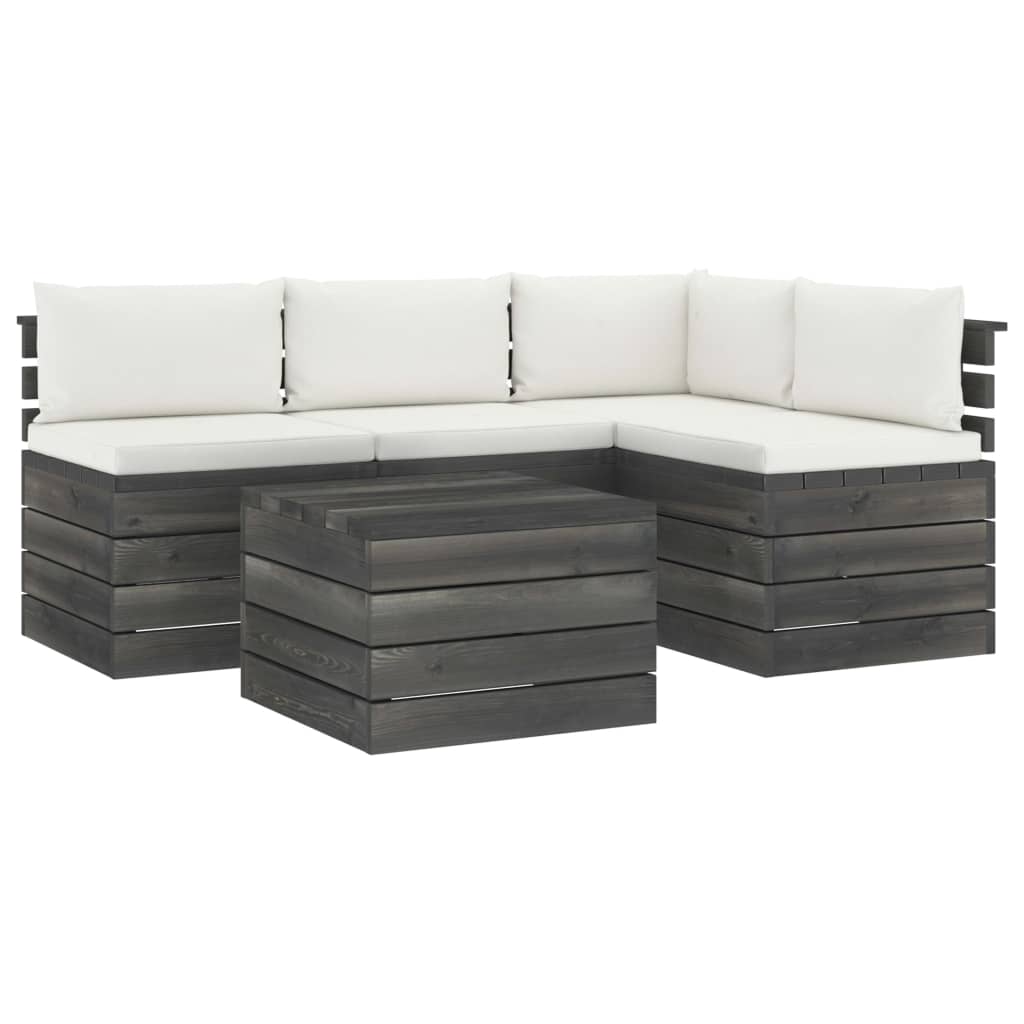 5-delige Loungeset met kussens pallet massief grenenhout