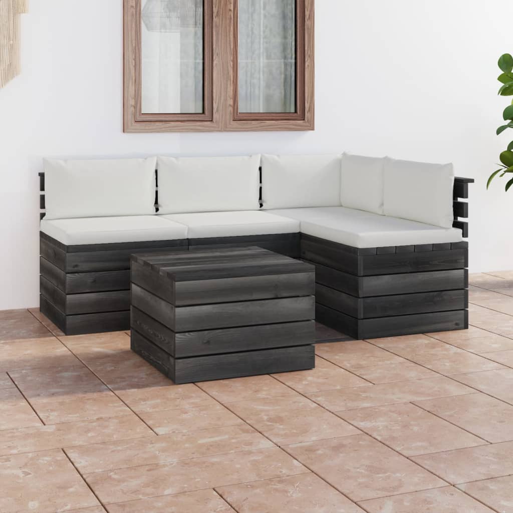 5-delige Loungeset met kussens pallet massief grenenhout