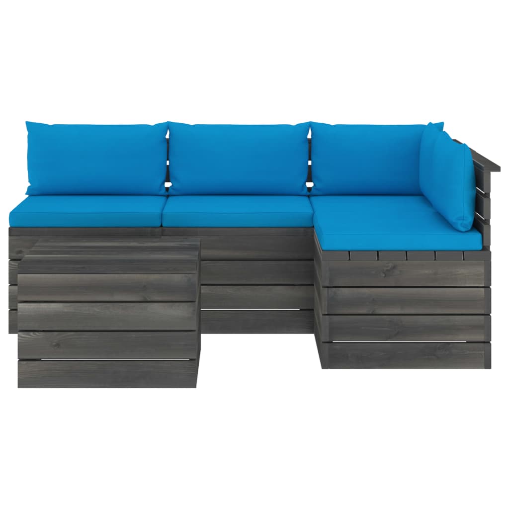 5-delige Loungeset met kussens pallet massief grenenhout