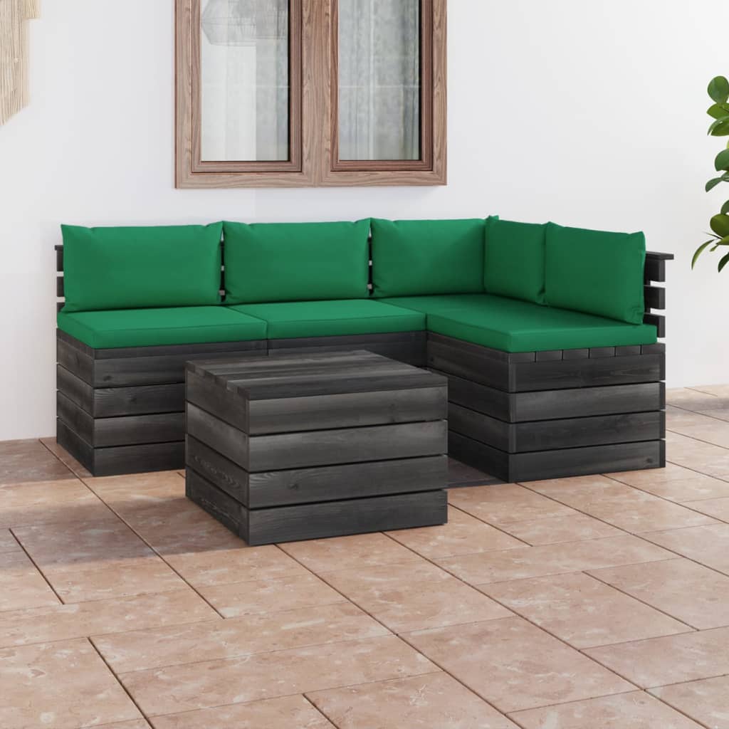 5-delige Loungeset met kussens pallet massief grenenhout