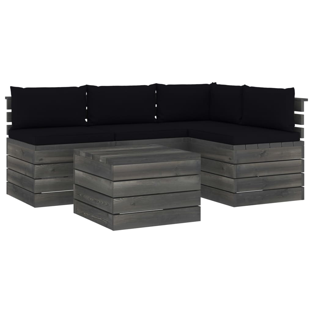 5-delige Loungeset met kussens pallet massief grenenhout