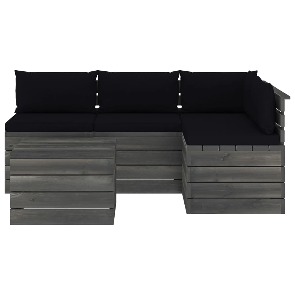 5-delige Loungeset met kussens pallet massief grenenhout