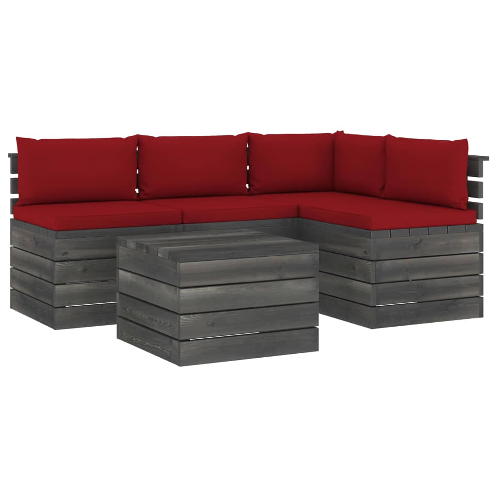 5-delige Loungeset met kussens pallet massief grenenhout