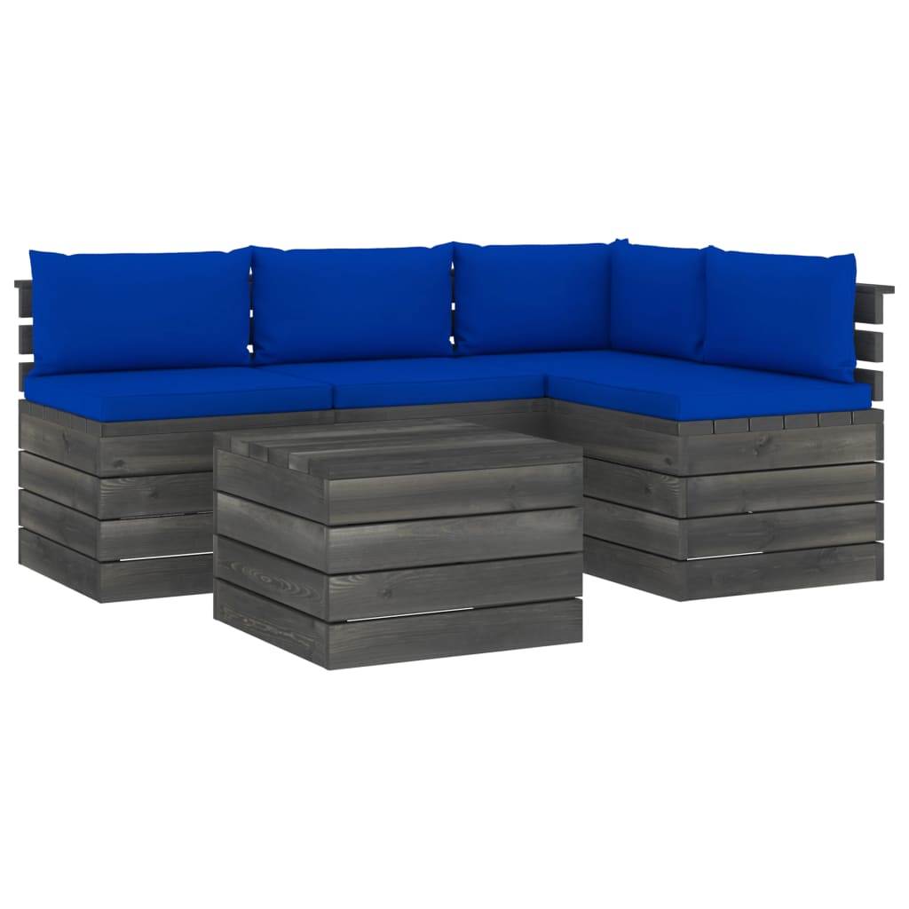 5-delige Loungeset met kussens pallet massief grenenhout