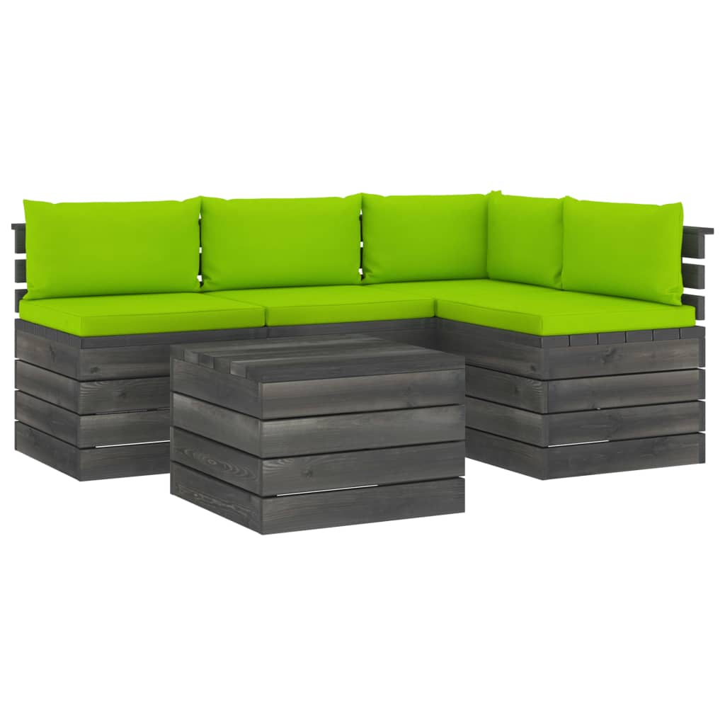 5-delige Loungeset met kussens pallet massief grenenhout