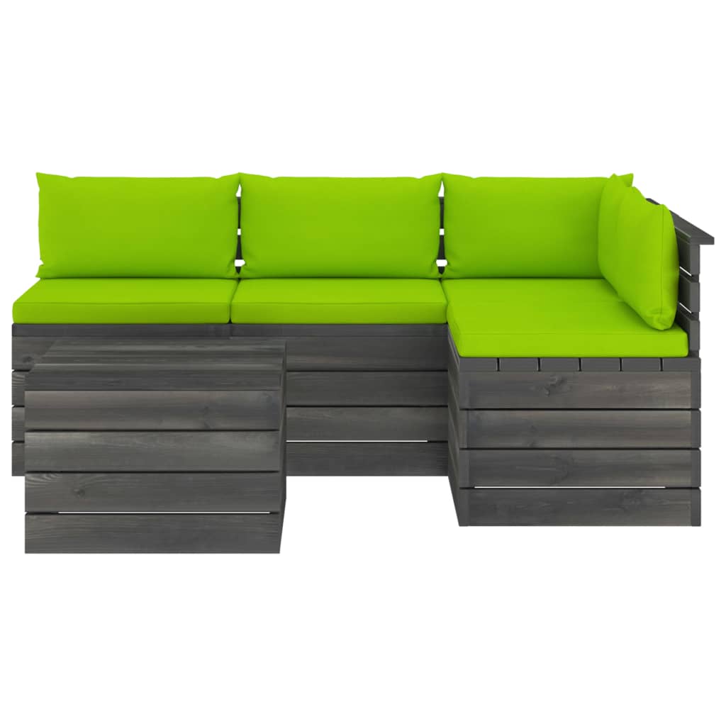 5-delige Loungeset met kussens pallet massief grenenhout