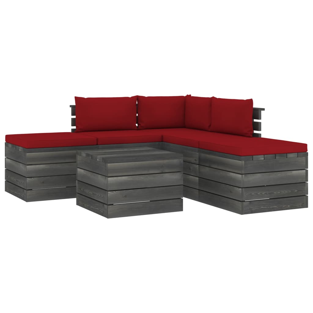 6-delige Loungeset met kussens pallet massief grenenhout