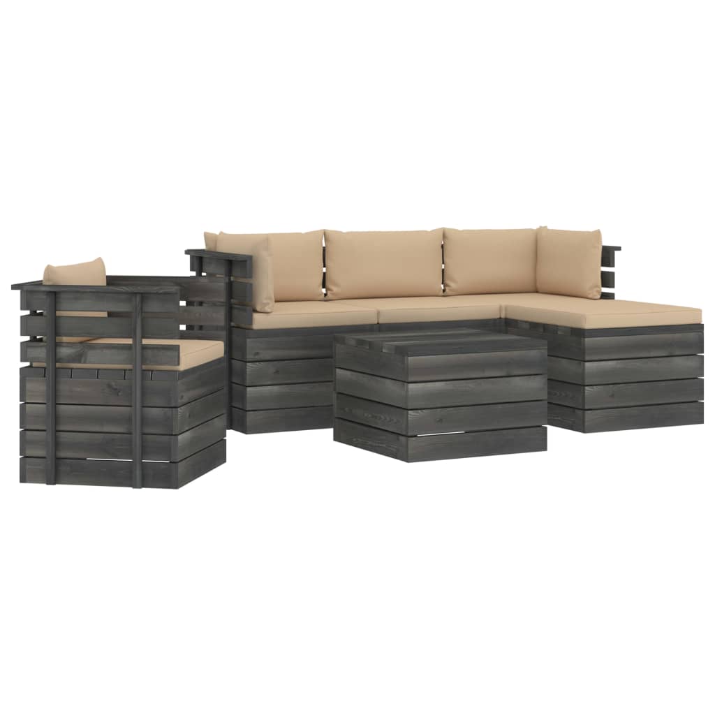 6-delige Loungeset pallet massief grenenhout donkergrijs