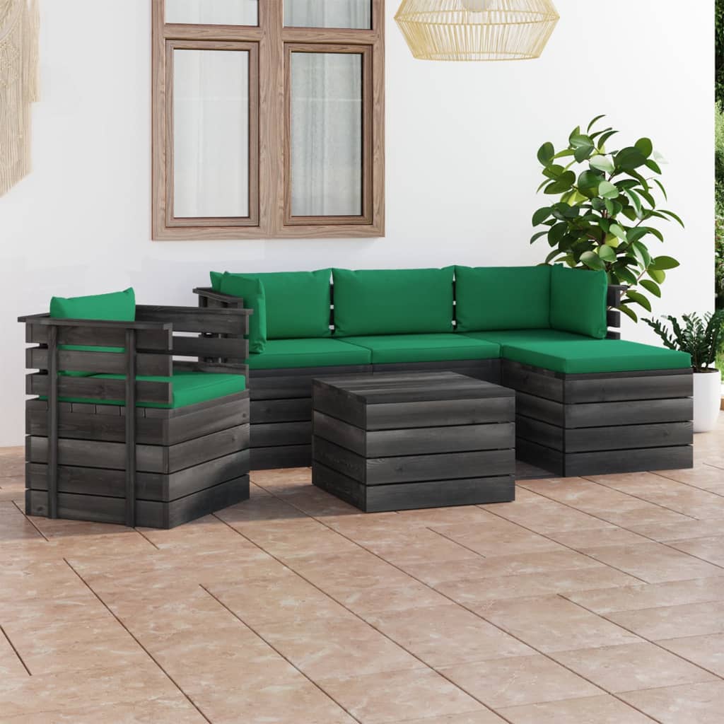 6-delige Loungeset pallet massief grenenhout donkergrijs