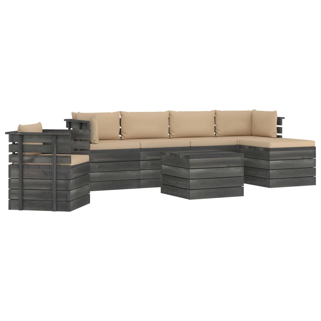 7-delige Loungeset pallet massief grenenhout donkergrijs