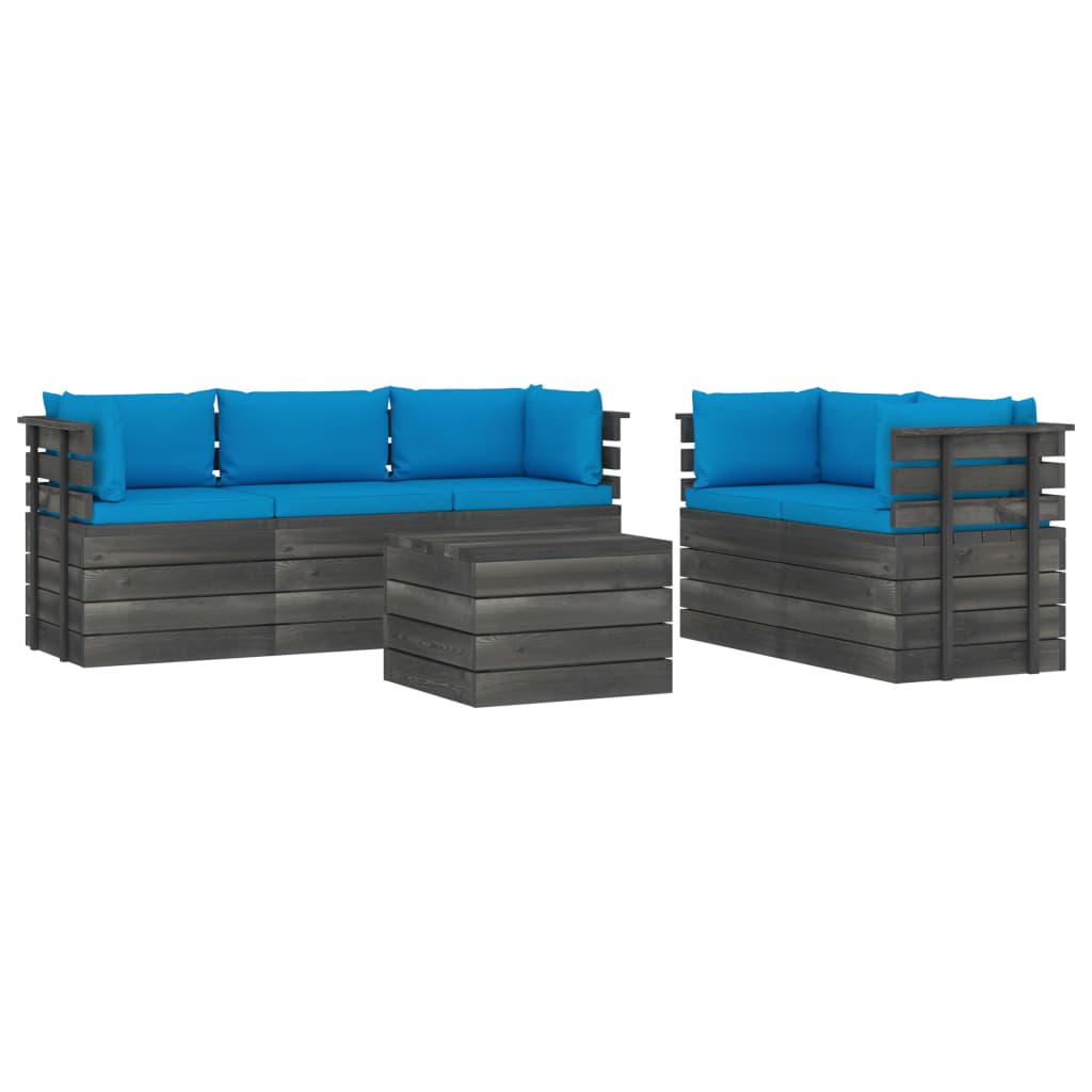 6-delige Loungeset met kussens pallet massief grenenhout