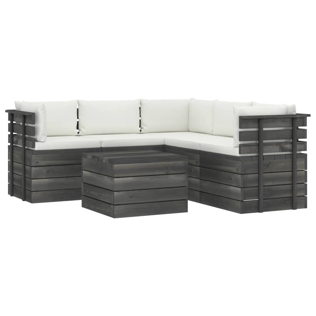 6-delige Loungeset met kussens pallet massief grenenhout