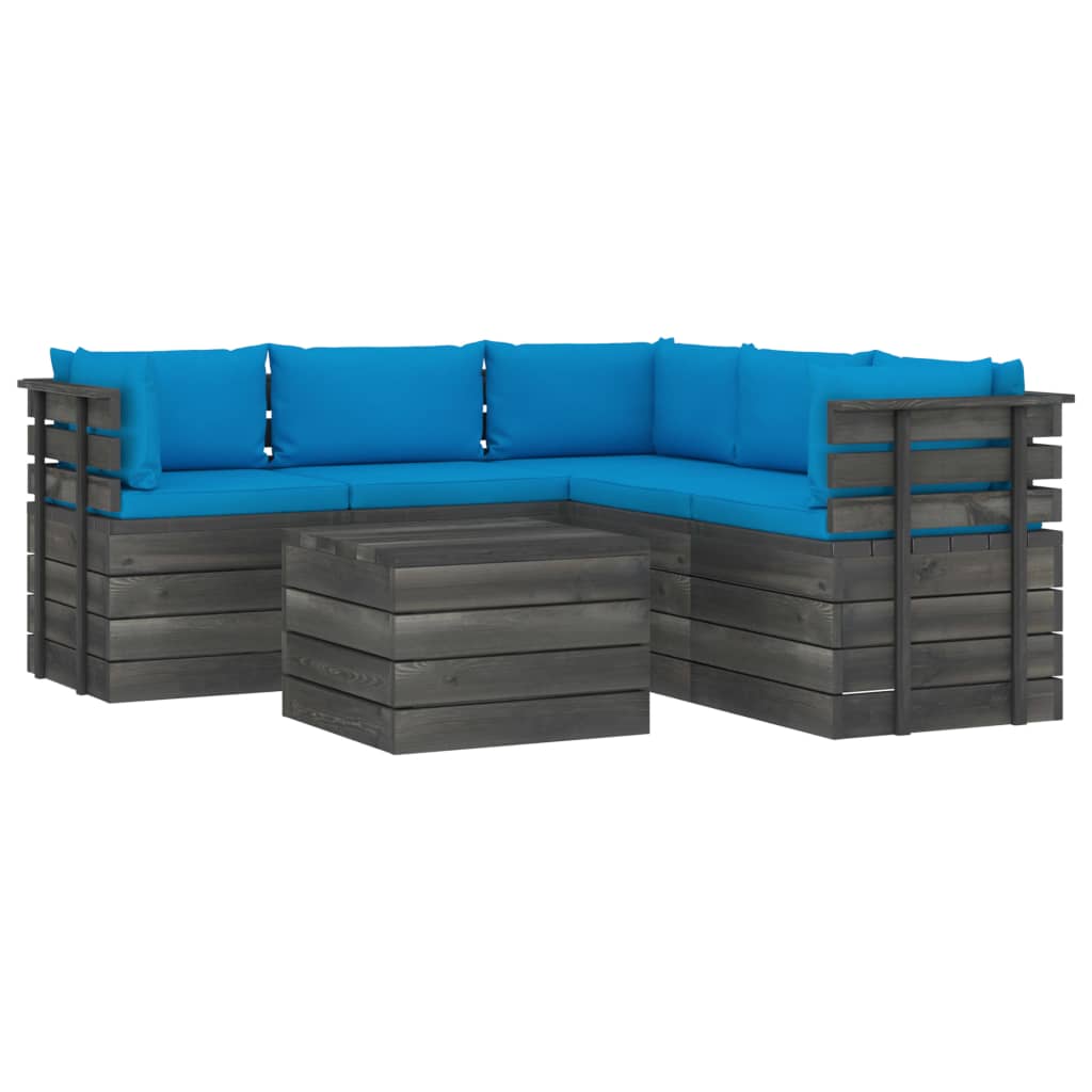 6-delige Loungeset met kussens pallet massief grenenhout