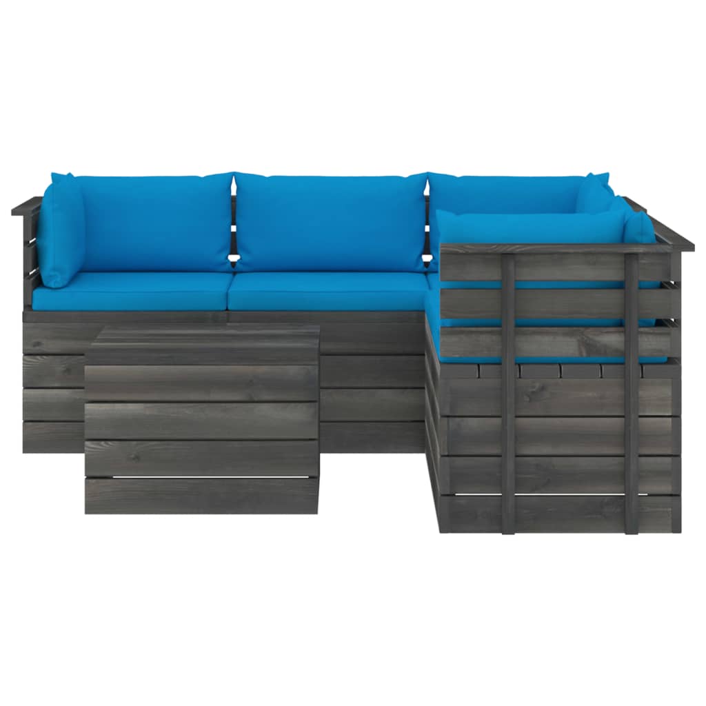 6-delige Loungeset met kussens pallet massief grenenhout