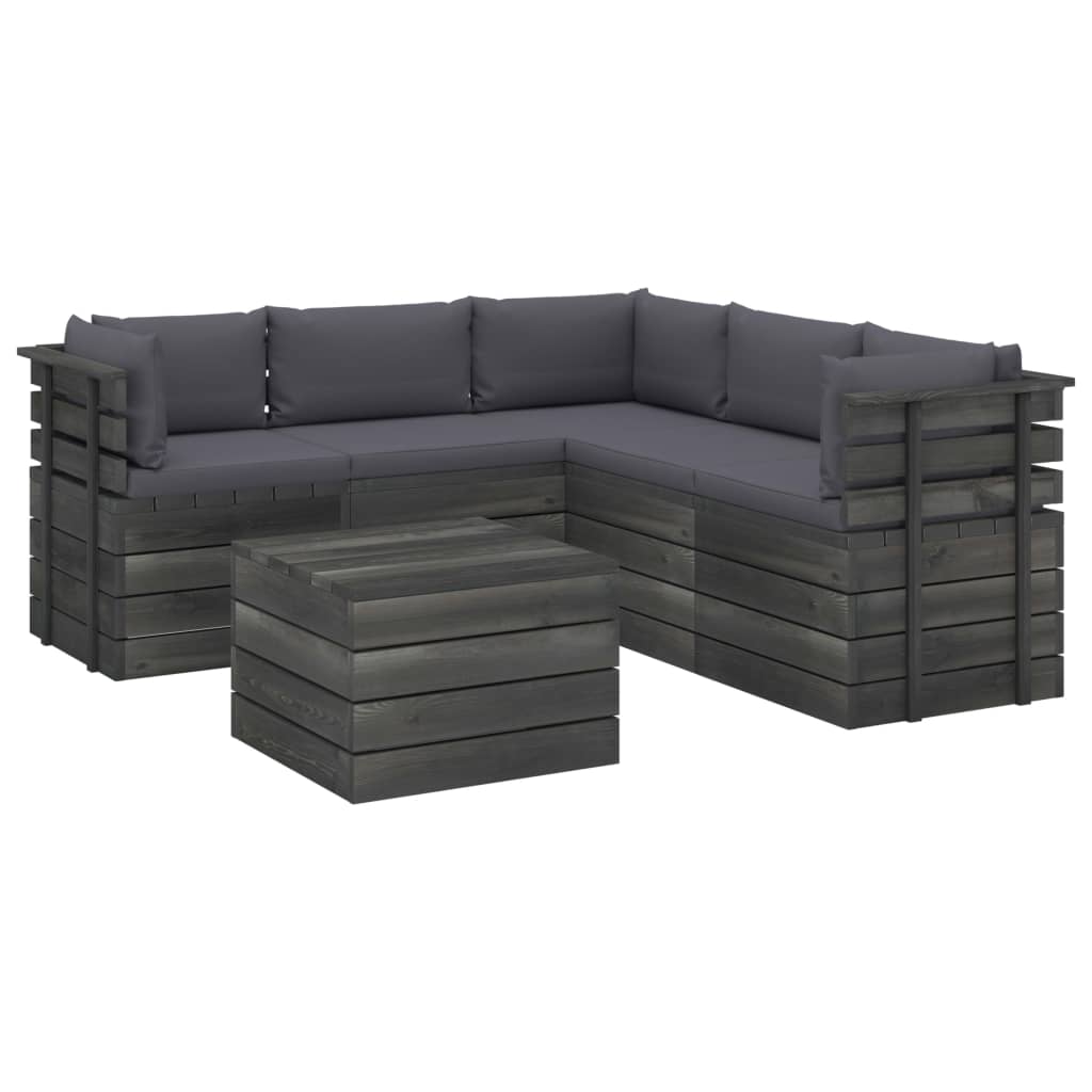 6-delige Loungeset met kussens pallet massief grenenhout