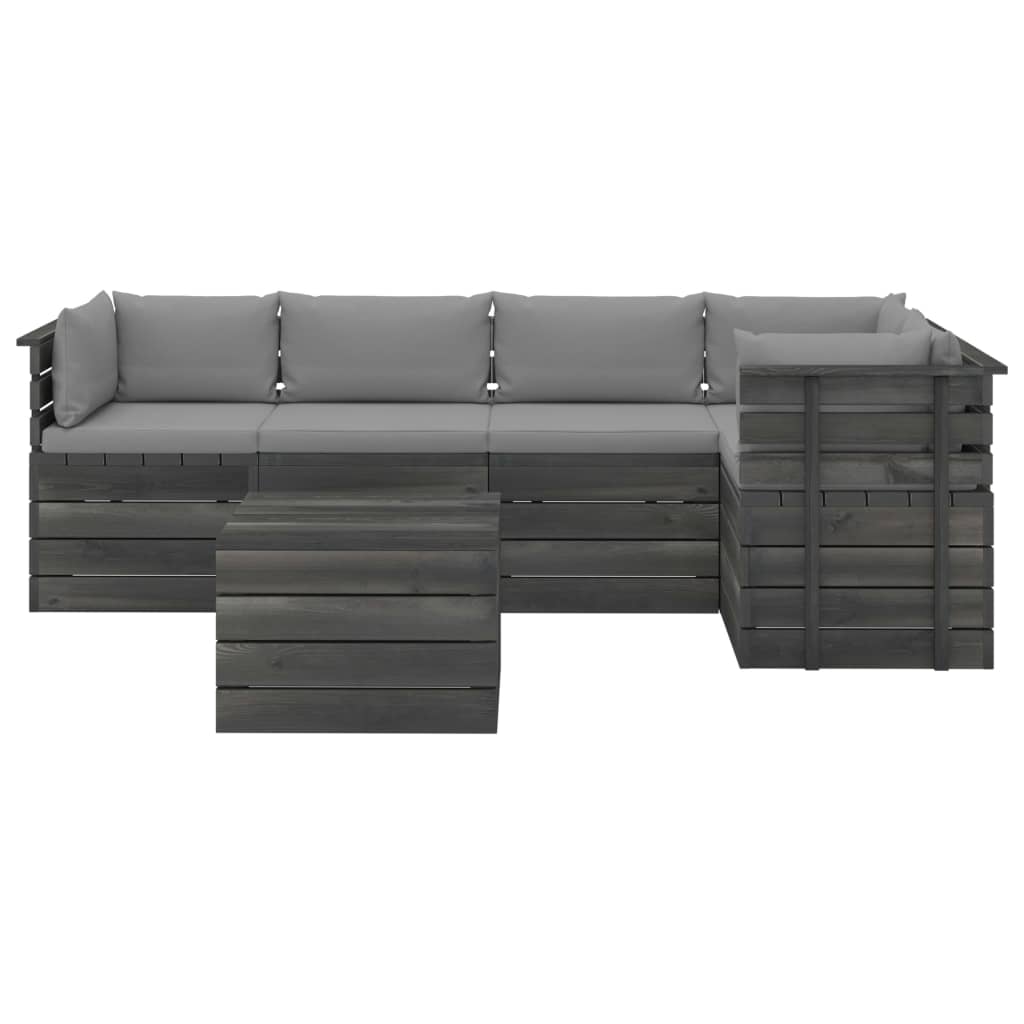 6-delige Loungeset met kussens pallet massief grenenhout