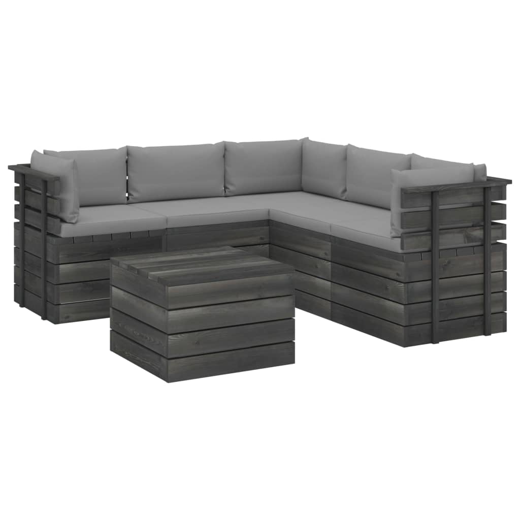 6-delige Loungeset met kussens pallet massief grenenhout